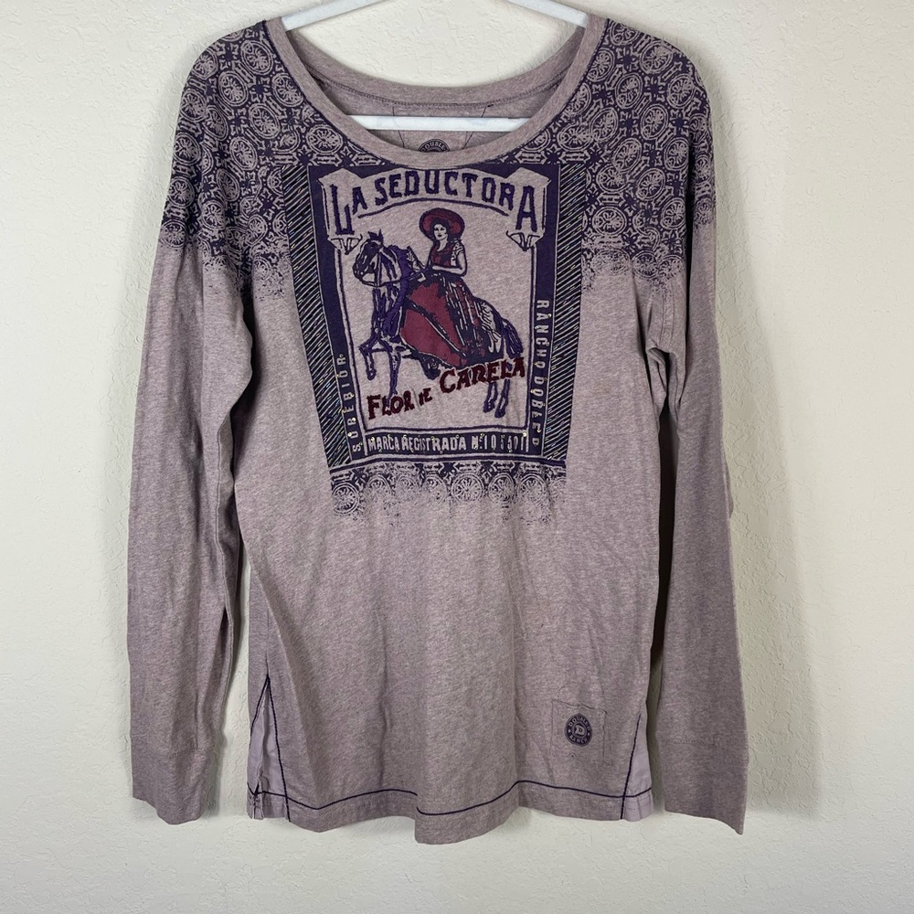 Double D Ranch La Seductora Long Sleeve Tee Grey Size Medium